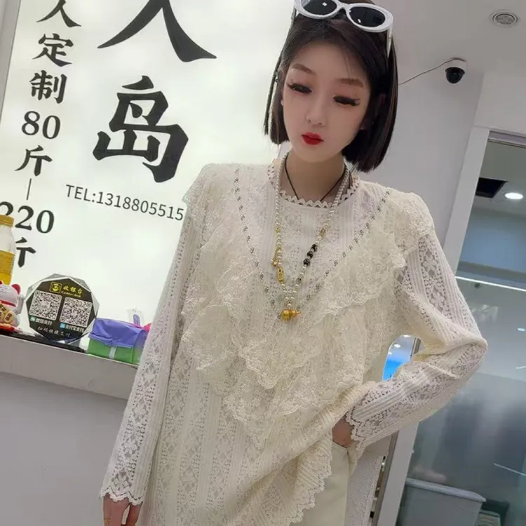 21815法式高级感蕾丝衫（衣长72左右）