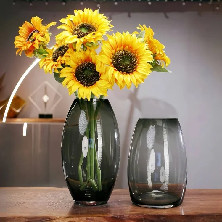 墨染龙蛋|烟灰原色料加厚玻璃花瓶水养鲜切花人工吹制餐桌桌面