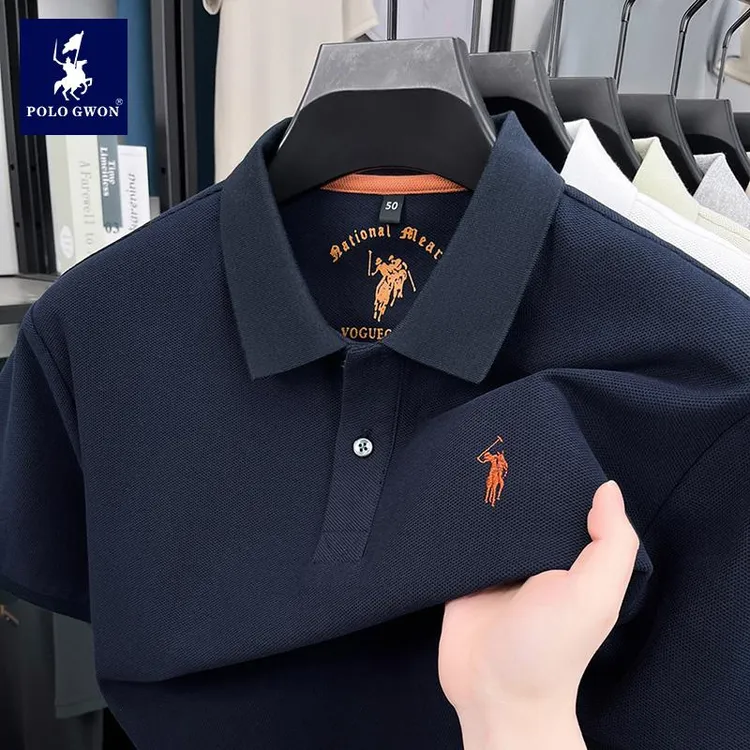 POLOGWON/保罗100%纯棉polo男士商务休闲半袖上衣薄款透气短袖t恤