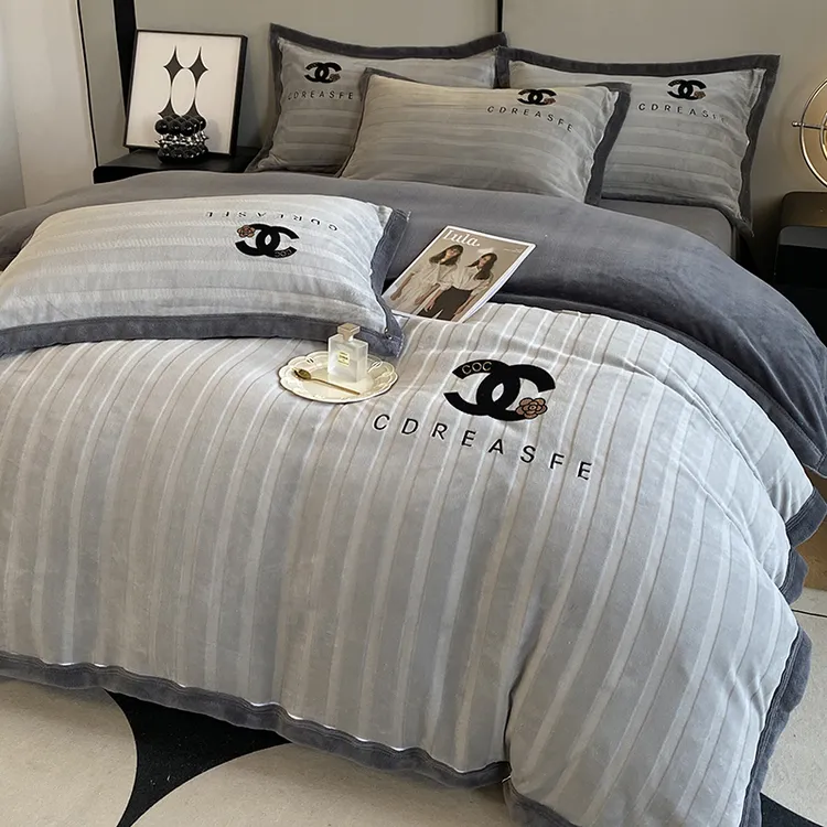 富安娜轻奢风大牌牛奶绒加厚双面绒冬天保暖床上用品加绒被套床单