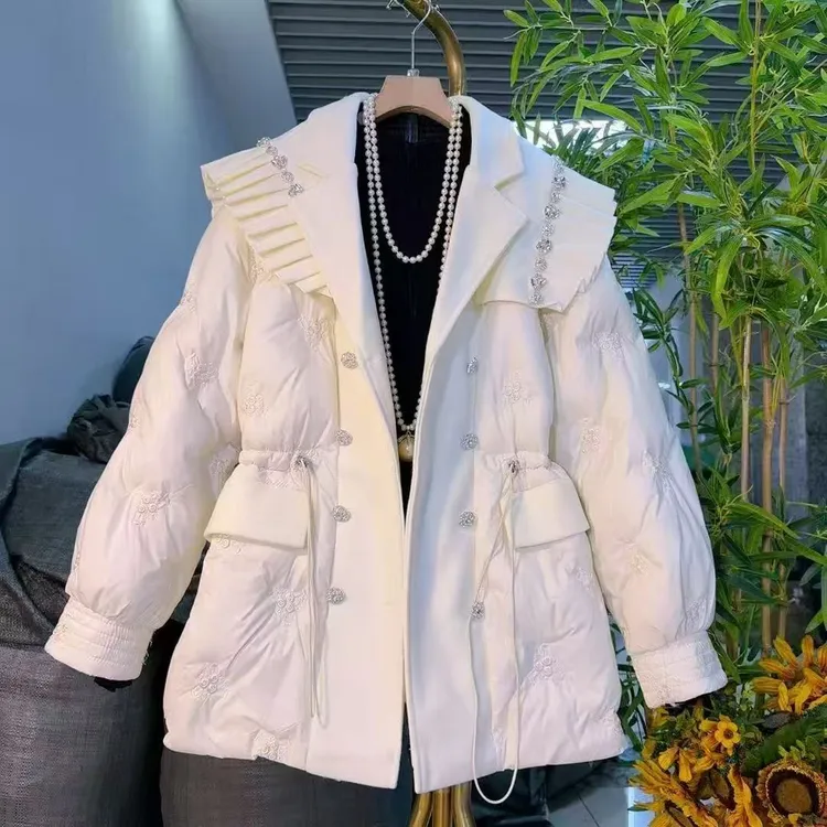 【柚柚】大码冬季西服领刺绣收腰显瘦气质百搭时尚大码棉服