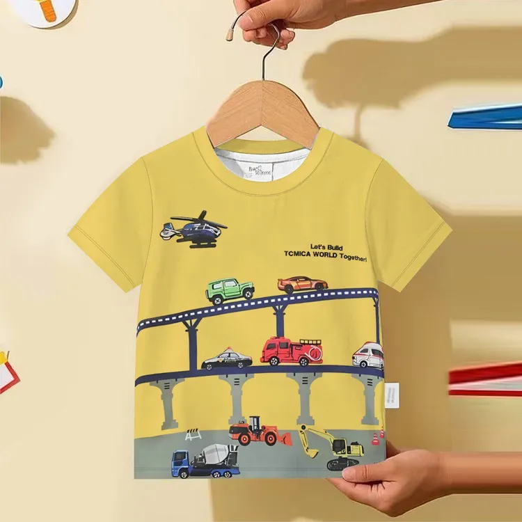 2025新款男童女童夏季休闲短袖T恤儿童圆领T恤上衣时尚印花图案
