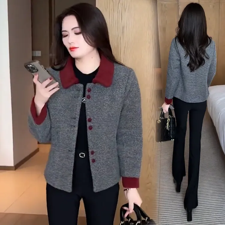 毛呢外套女春秋款2025新款初秋深冬爆款小香风独特超好看夹棉上衣