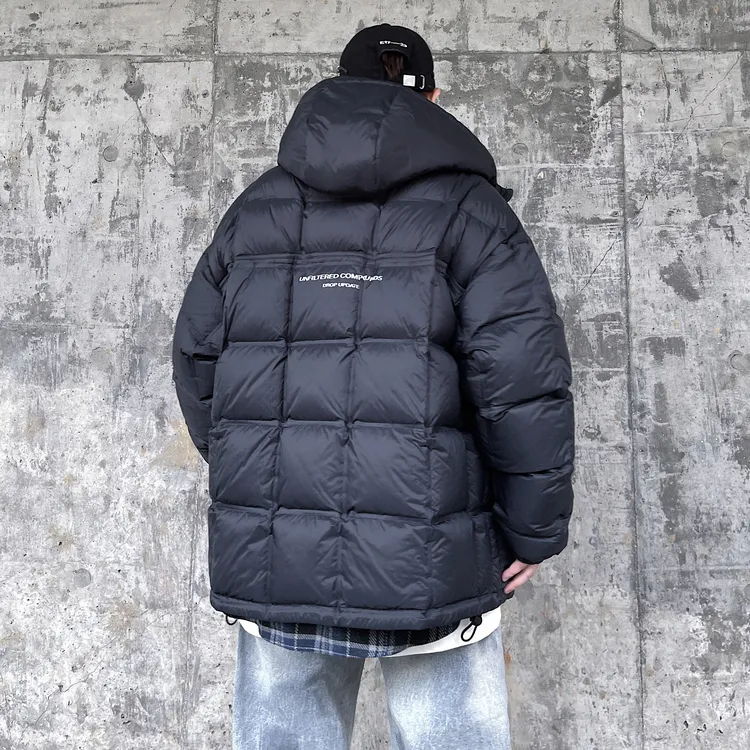 【300斤可穿】潮胖子字母连帽面包羽绒服男90鸭绒加肥加大码外套