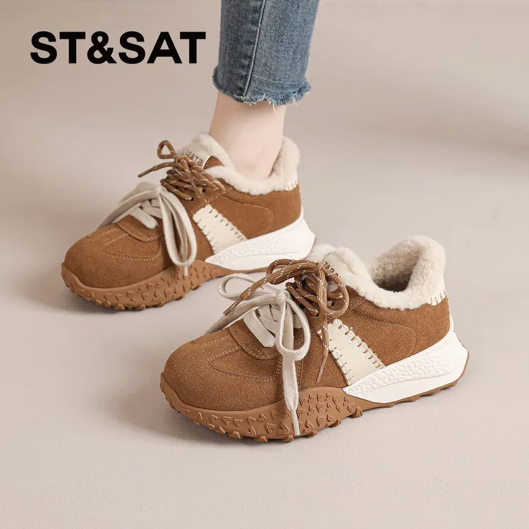 星期六爆款加绒德训鞋女2025冬季新款保暖棉鞋复古百搭休闲运动鞋