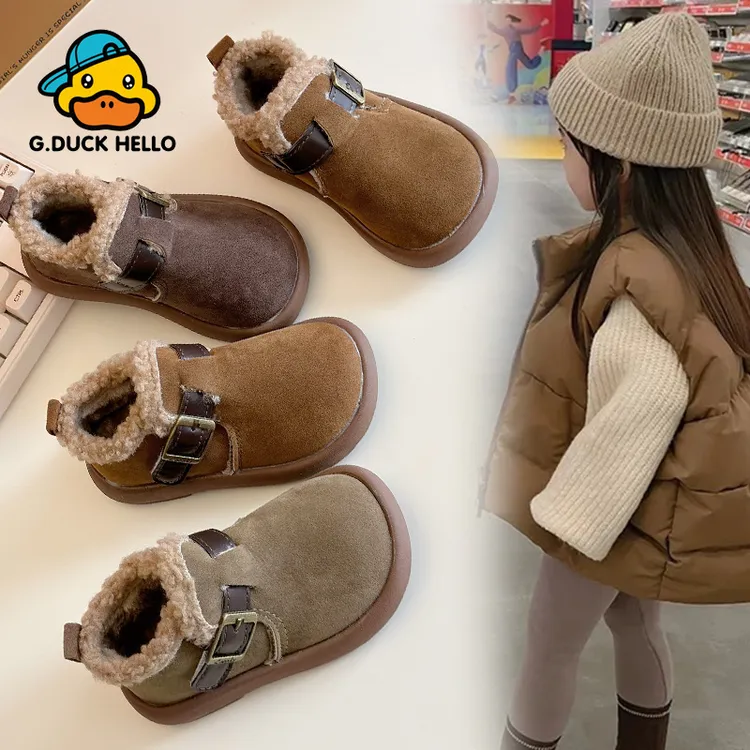 小黄鸭儿童加绒鞋宝宝保暖棉鞋2025冬款女童勃肯鞋男童雪地羊羔绒