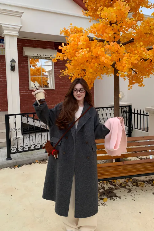 老钱风秋冬长款保暖冬季毛呢外套宽松长款羊毛大衣 25922