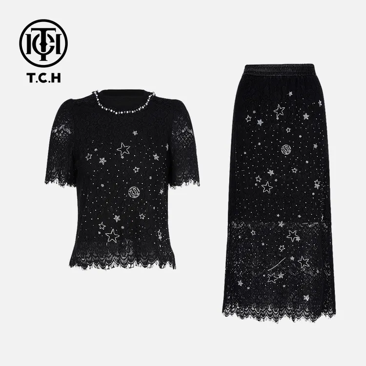 TCH私服烫钻工艺新时尚淑女百搭新潮流套装女T75B07E1031轻奢tch