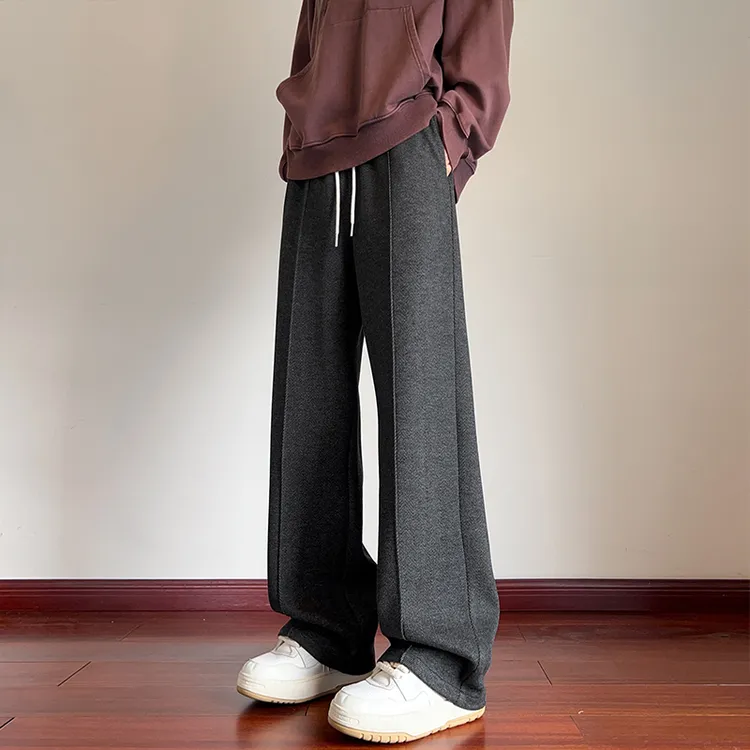 潮牌宽松直筒毛呢休闲裤垂感西裤男士秋冬季高街阔腿卫裤运动长裤