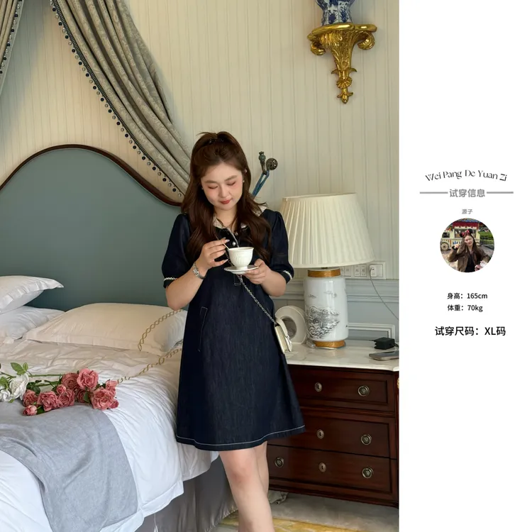 楠序【半夏】源子微胖女装 2025年夏装新品蕾丝拼接连衣裙YZ36303