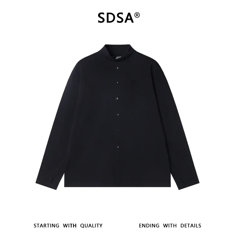SDSA男士秋冬新款痞帅男装韩版简约拼接纽扣装饰立领长袖T恤百搭