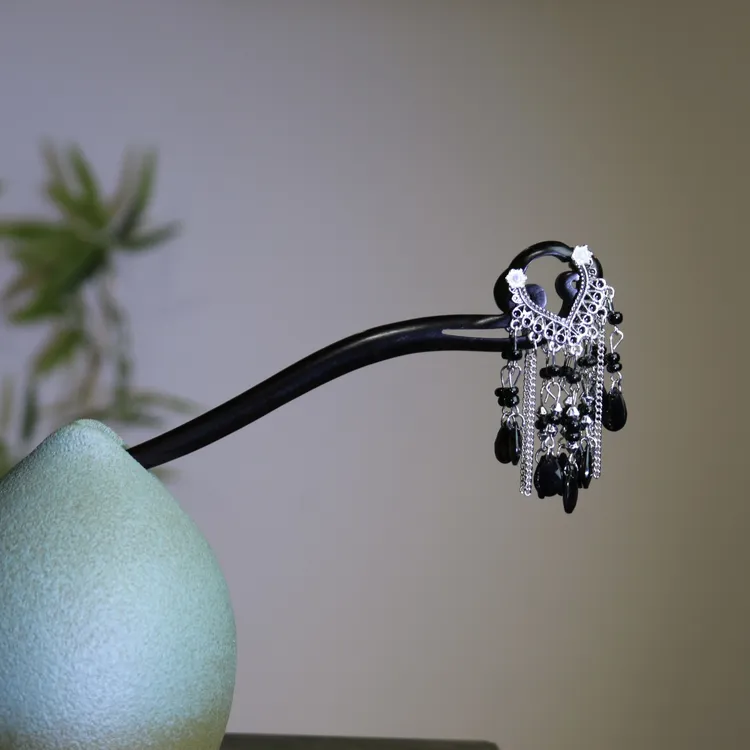 （双面）发簪黑檀木【瑶月】精致仙气流苏步摇日常木簪子盘发长款短款