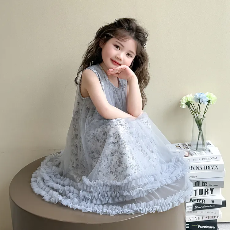 女童连衣裙2025夏季新款网纱裙夏装宝宝公主裙儿童清凉碎花蓬蓬裙