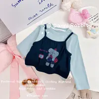 「Dannirabbit」【秋の物语】 卡通治愈系小象女童假两件T恤【X-8373】