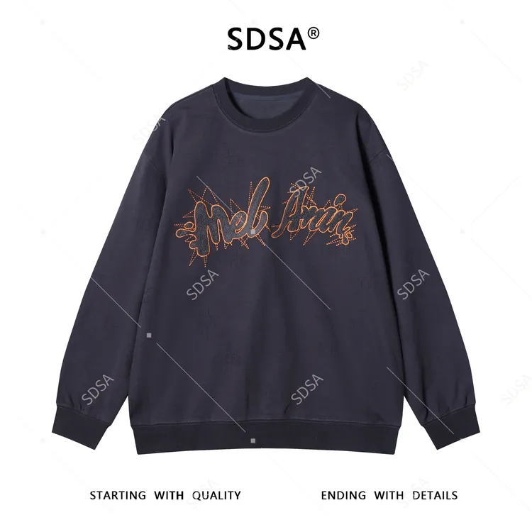SDSA男士秋冬新款痞帅男装美式撞色绒毛刺绣字母圆领卫衣百搭宽松