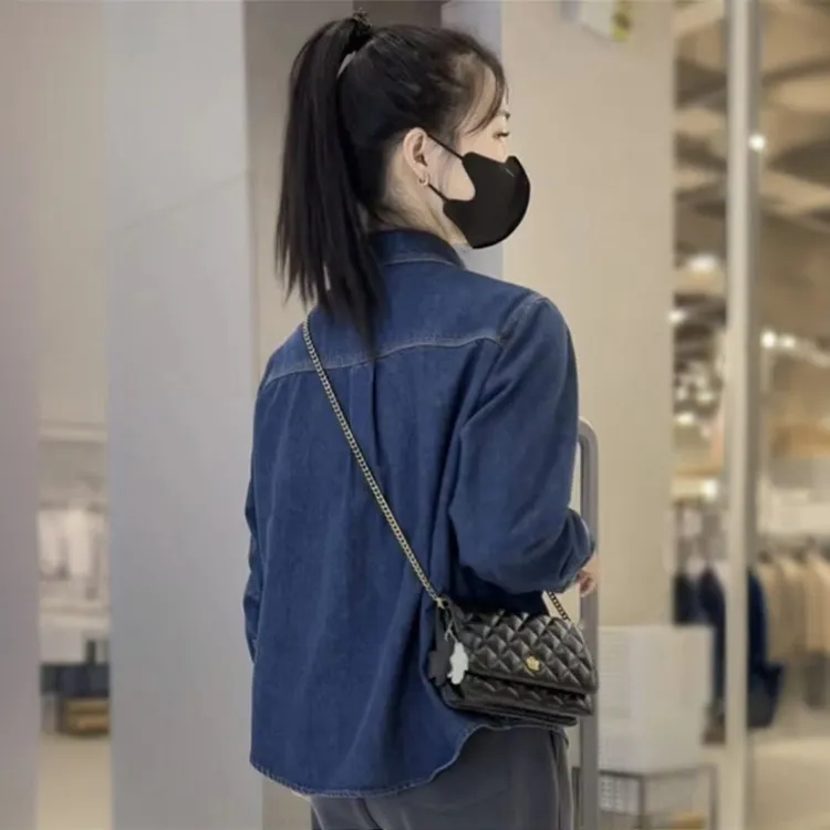 短款加绒加厚牛仔衬衫2024秋冬爆款休闲时尚小个子衬衣上衣