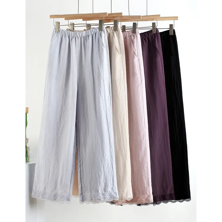 B 门店42&9！玄米休闲裤」莱赛尔天丝/亚麻肌理感显瘦阔腿裤 C22437