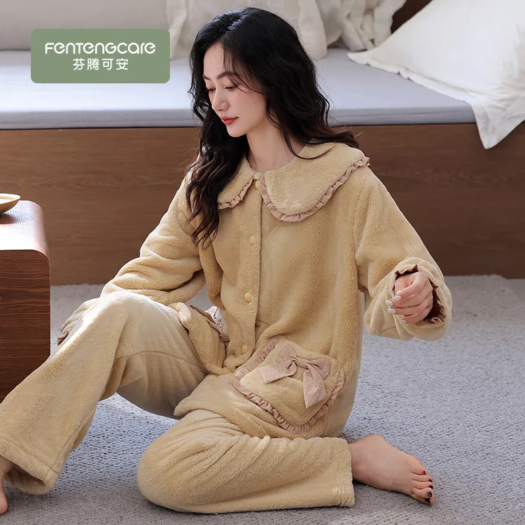 芬腾可安珊瑚绒睡衣女冬季加绒加厚保暖套装冬款法兰绒女款家居服