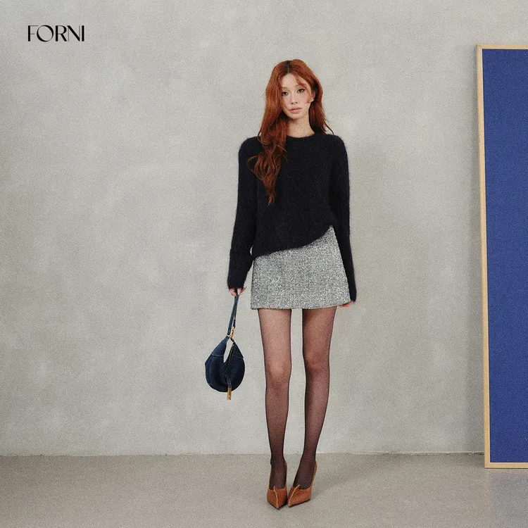 FORNI 闪光灯 爆闪银色彩带生日会包臀半身裙