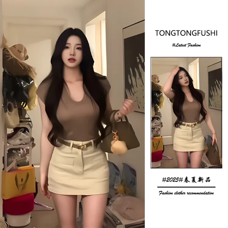 夏季2025新款一整套女装韩系穿搭辣妹风气质显瘦上衣半身裙两件套