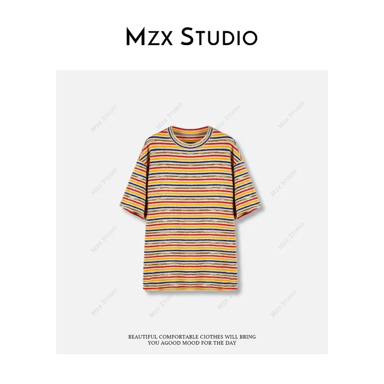 MZX 复古撞色条纹韩国进口仿兔毛绒双面绒短袖内搭上衣SY11908-Z