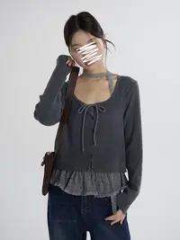 【米妮】“韩系甜妹"波点吊带荷叶边+开衫两件套
