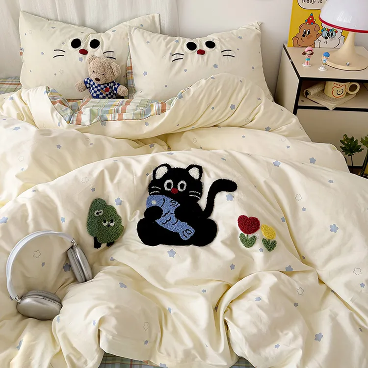 100%全棉毛巾绣纯棉四件套学生被套床单三件套可爱宿舍棉床上用品