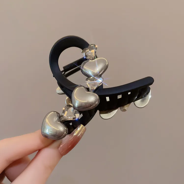 新款日韩黑色小香爱心网红抓夹碎发头饰亚克力合金镶嵌