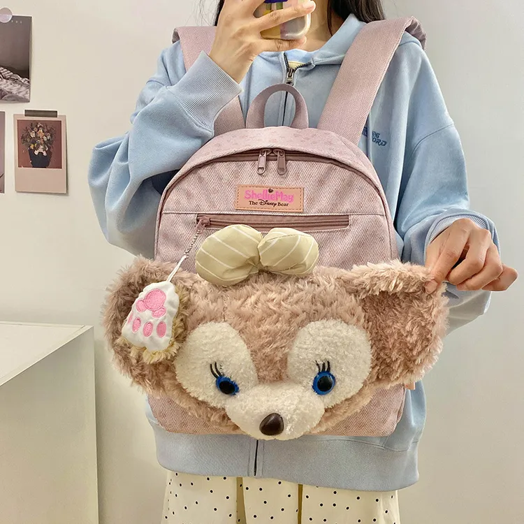 新款双肩包女可爱卡通毛绒玩偶大脸书包大容量高中学生背包批发20