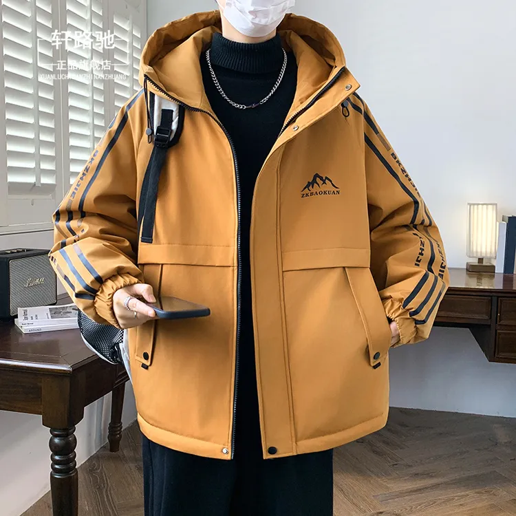 秋冬季加绒加厚男士夹克休闲男外套韩版帅气宽松工装百搭冲锋衣