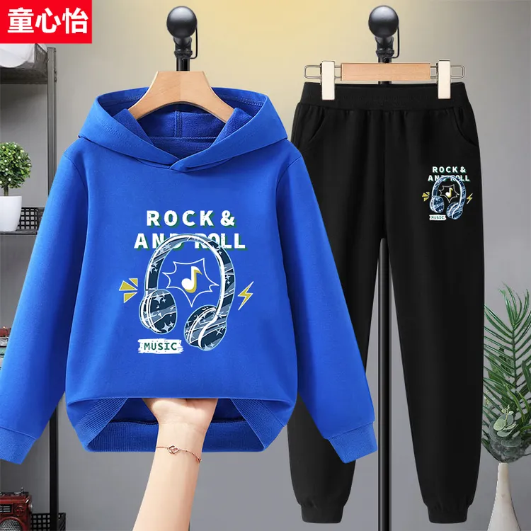 男童卫衣套装秋冬帅气男孩连帽上衣2025新款儿童秋装加绒运动服潮