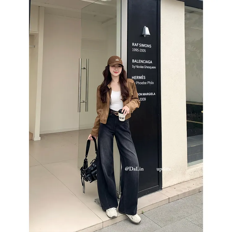 DUOXINIU/多喜牛/DaLin秋季新款牛仔裤女窄版阔腿裤宽松显腿长