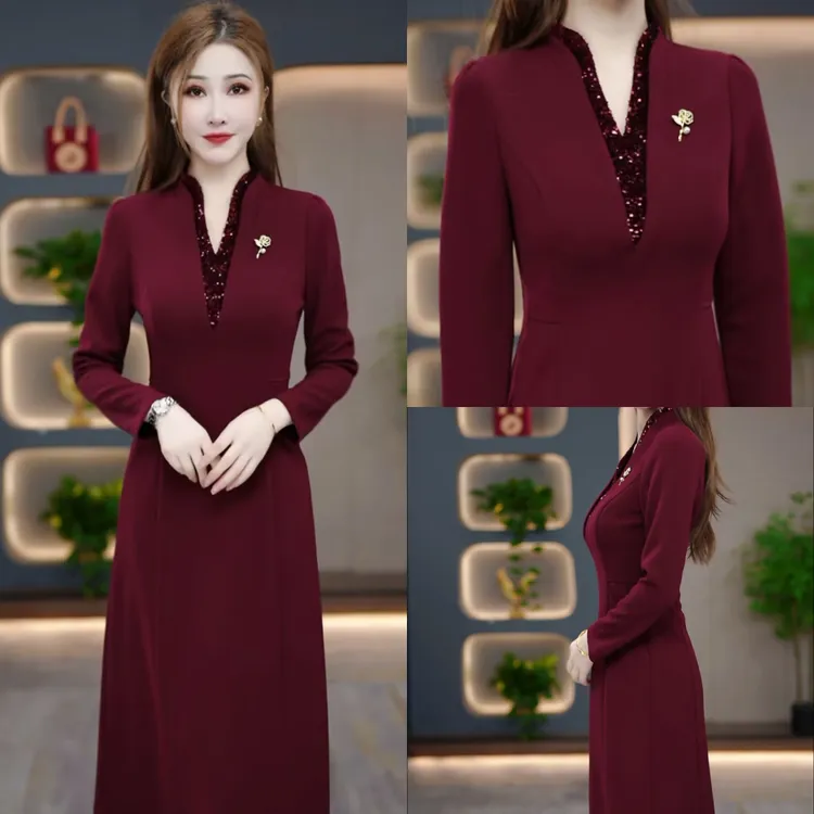 冬季加厚连衣裙2025新款气质时尚减龄修身收腰打底裙CY25Y3150款