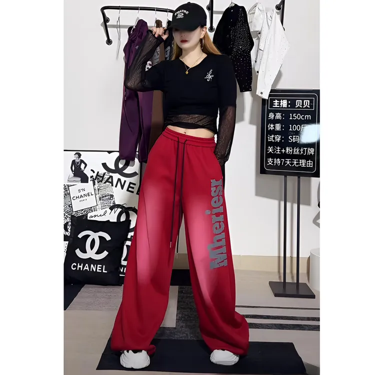 （阿靖专属）2557款INS风休闲小个子印花高腰甩裤卫裤早秋阔腿裤