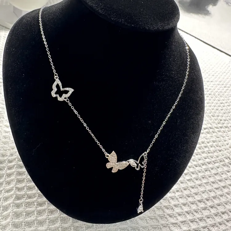坠链均925银 S925纯银蝴蝶流苏项链吊坠女生款轻奢小众生日礼物