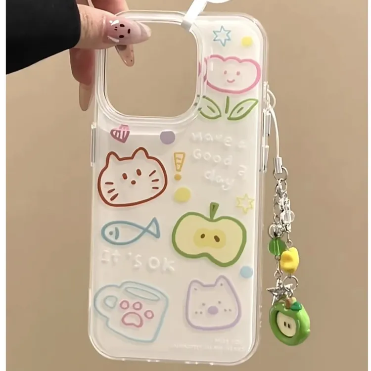 BANCA涂鸦苹果小猫适用iPhone16/15大孔手机壳华为vivo小米14oppo