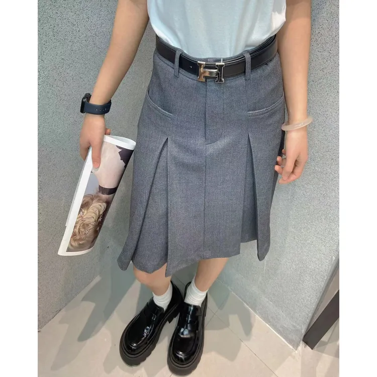 KiKi严选：2122-N家欧洲站南油春季新款时尚减龄高腰百褶半身裙