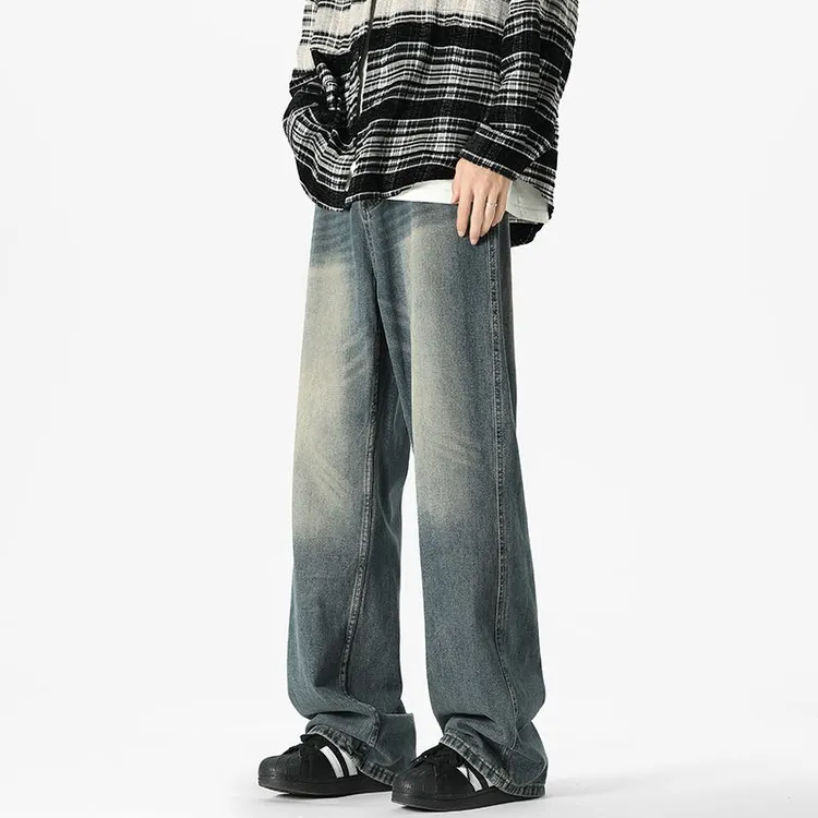 早秋加厚cleanfit美式休闲百搭复古水洗直筒宽松vintage牛仔裤男
