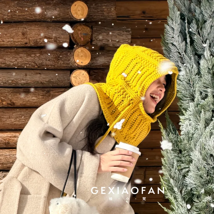 格小梵 ·韩版手工钩针巴拉克拉法帽针织帽秋冬氛围感包头帽保暖女