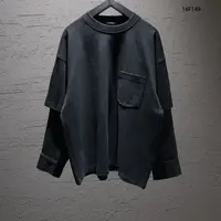 V-RO16F149秋季日棉350g假两件设计感口袋宽松百搭圆领针织长袖