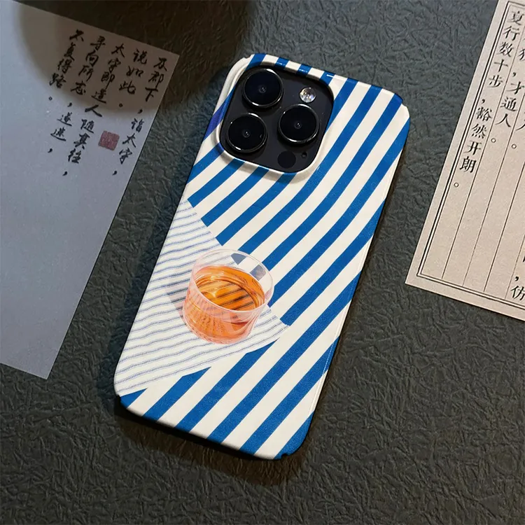 条纹茶水适用苹果17pro手机壳iPhone16promax硬菲林15/14/13ins风