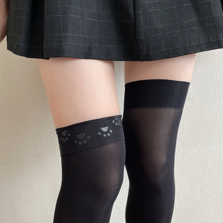 袜贵人防滑硅胶大弹力黑色显瘦微压天鹅绒少女jk过膝大腿长筒袜女