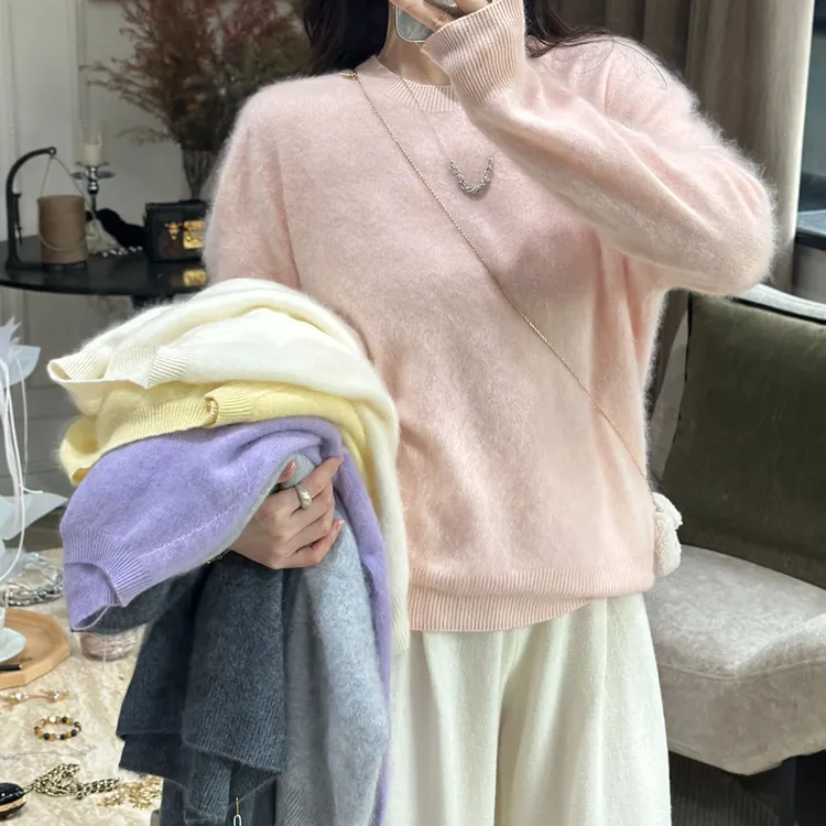 【云绒毛衣】羊绒羊毛纯拉毛 圆领保暖百搭毛衣女
