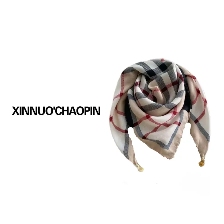 欧洲站高级感丝巾方巾百搭女士轻奢磁吸扣围脖保暖防寒棉麻围巾