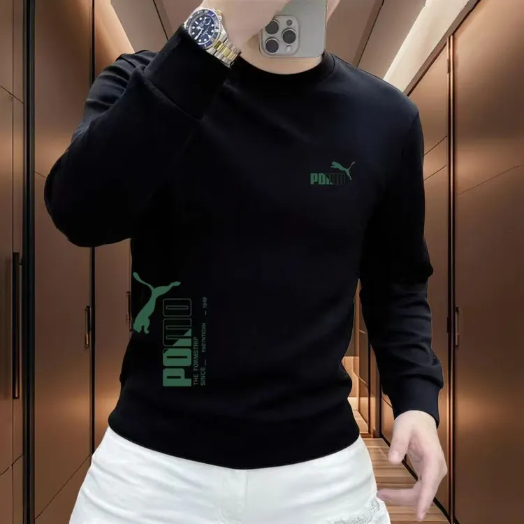 秋冬季秋冬卫衣印花修身潮牌圆领加绒上衣时尚休闲打底男士长袖