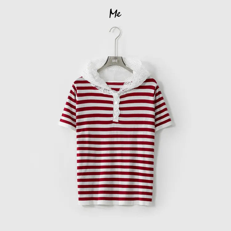 ME【100%天丝蕾丝海魂衫】吸汗透气轻柔显瘦百搭短袖针织衫MESS2082