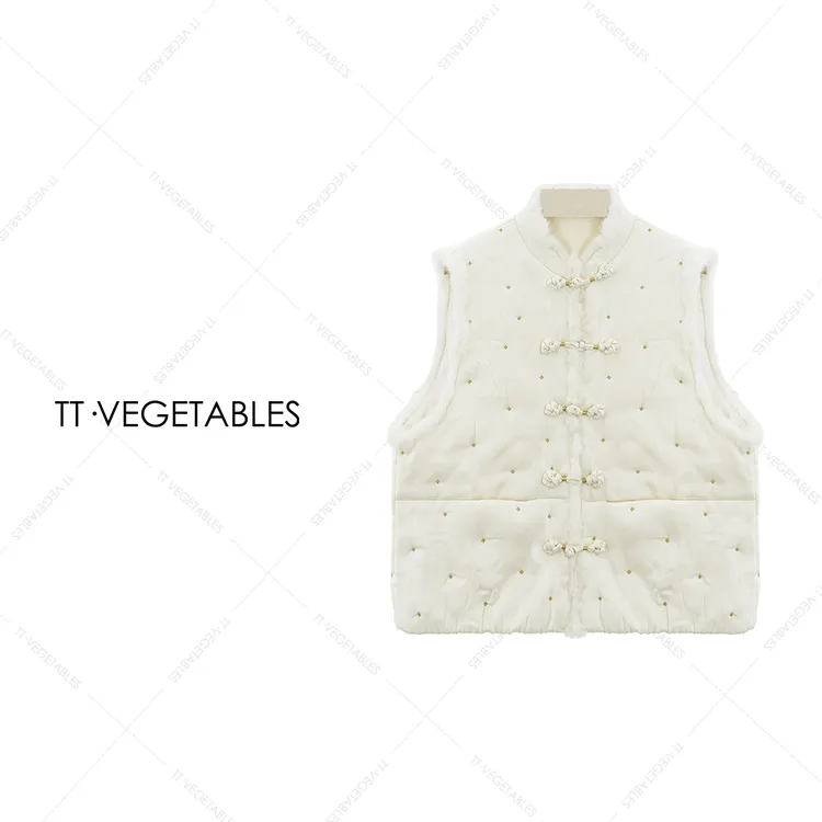 噢芬/小个子 【杞澄】水貂毛领中国风冬季无袖外套坎肩522723