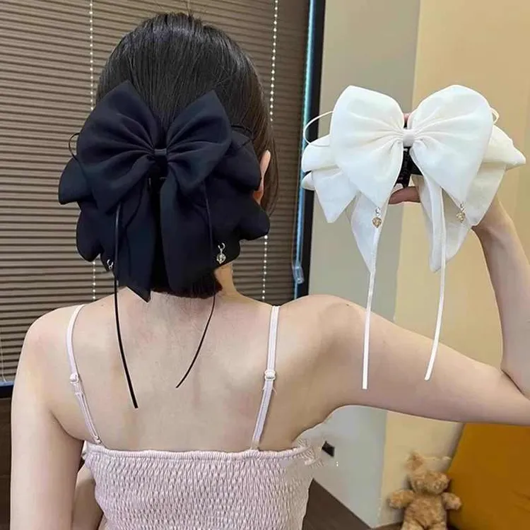 韩系超大号蝴蝶结飘带抓夹2025新款后脑勺盘发卡显发量多鲨鱼夹子