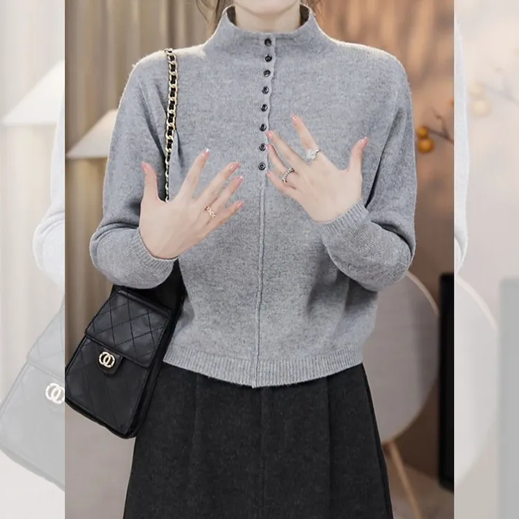 宽松百搭打底上衣秋冬新款胖MM大码女装韩系慵懒半高领毛衣针织衫