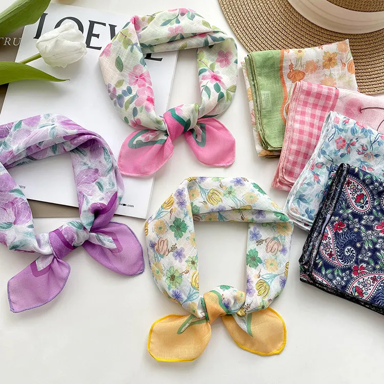 【时尚百搭】58棉麻小方巾丝巾女韩版清新碎花文艺气质百搭装饰小领